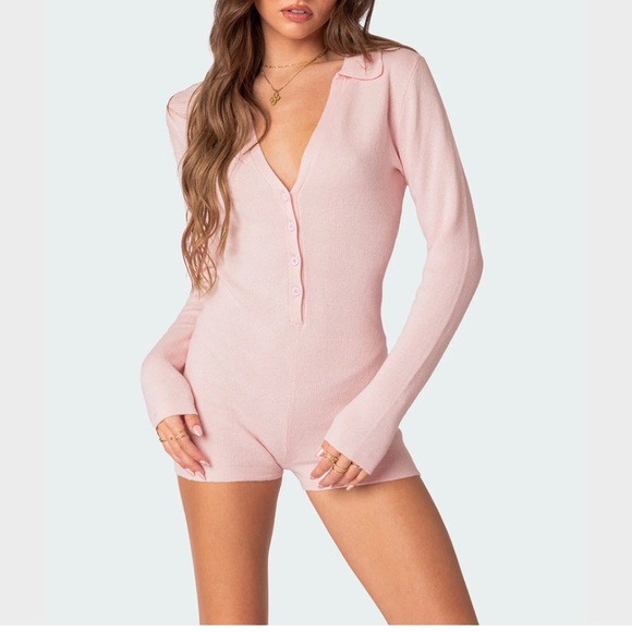 Edikted Button Down Front Romper - Picture 2 of 6